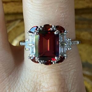Red Labradorite Vermelho Red Garnet Sterling Silver Ring Size 9.75